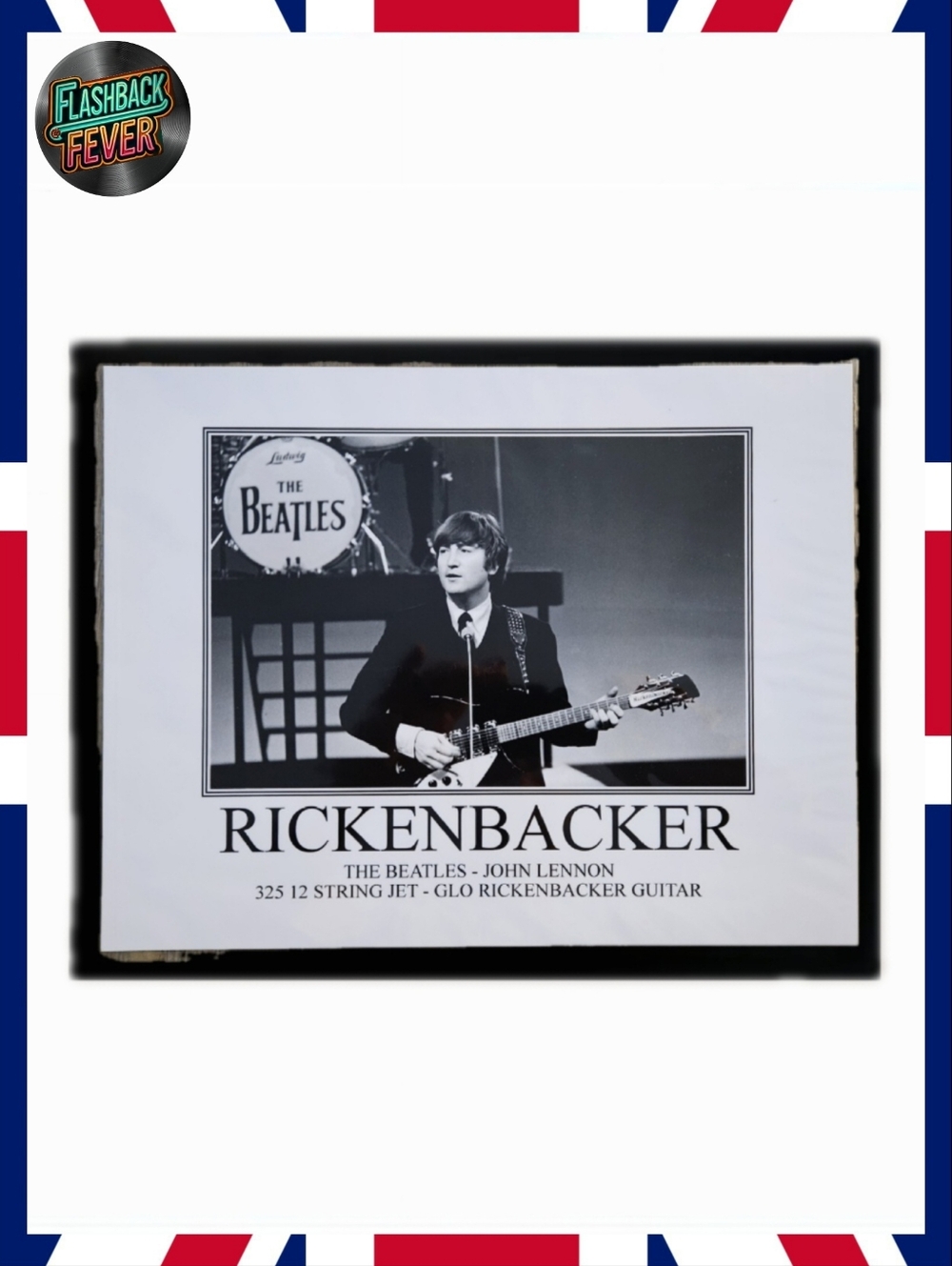 🎼Beatles/JOHN LENNON-Rickenbacker 11x14 Framed B&W Picture